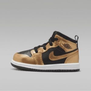Nike Air Jordan 1 Mid Shoes Toddler Boys Girls 11C Black Gold Lace Up Sneakers